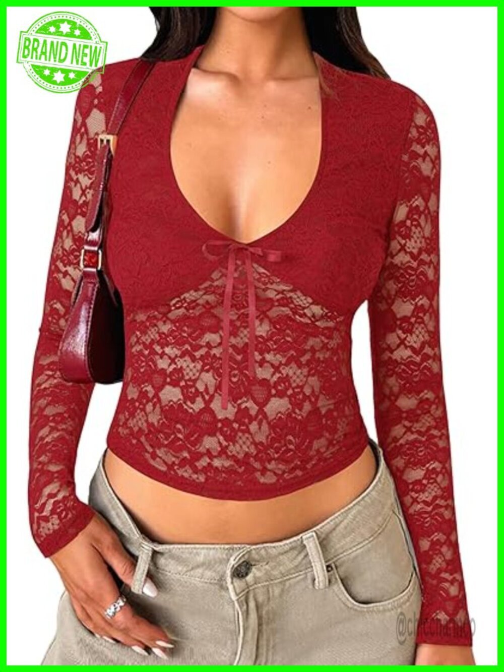 Women's Long Sleeve Lace Mesh Crop Top Y2K Going Out Shirt